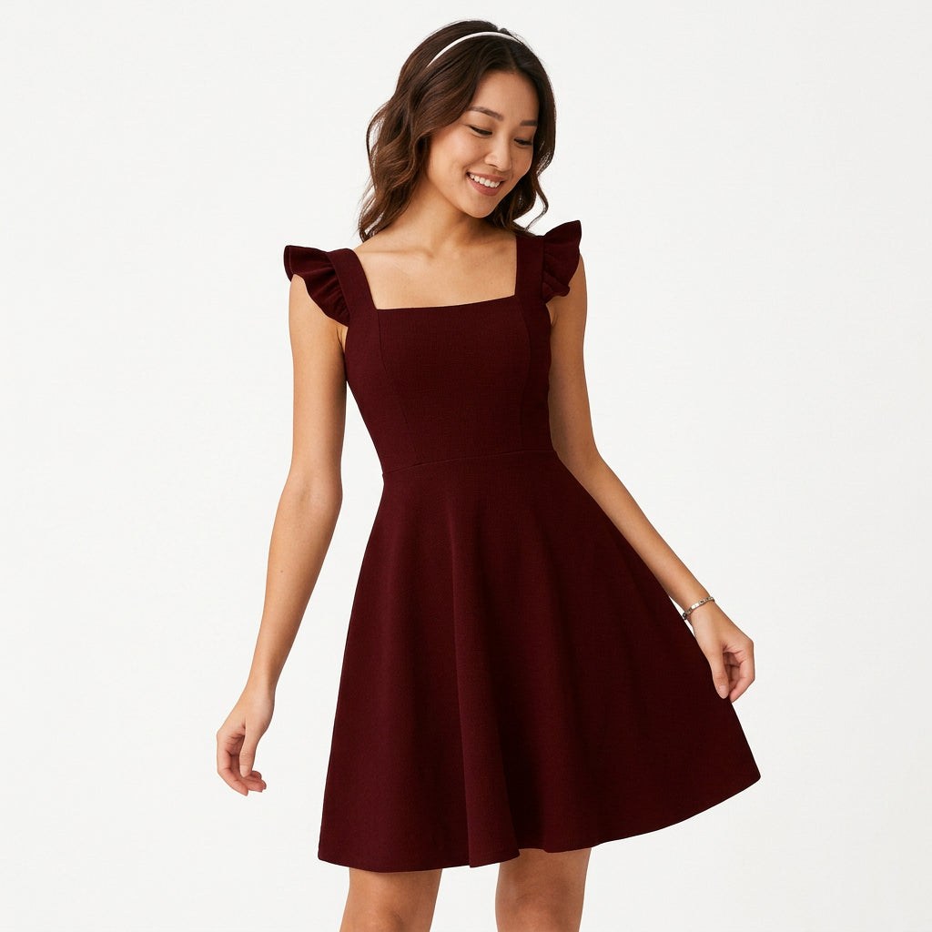 Fit and Flare Mini Dress with Ruffle Straps for Flattering Summer Style