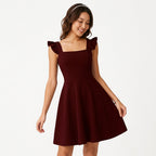 Fit and Flare Mini Dress with Ruffle Straps for Flattering Summer Style