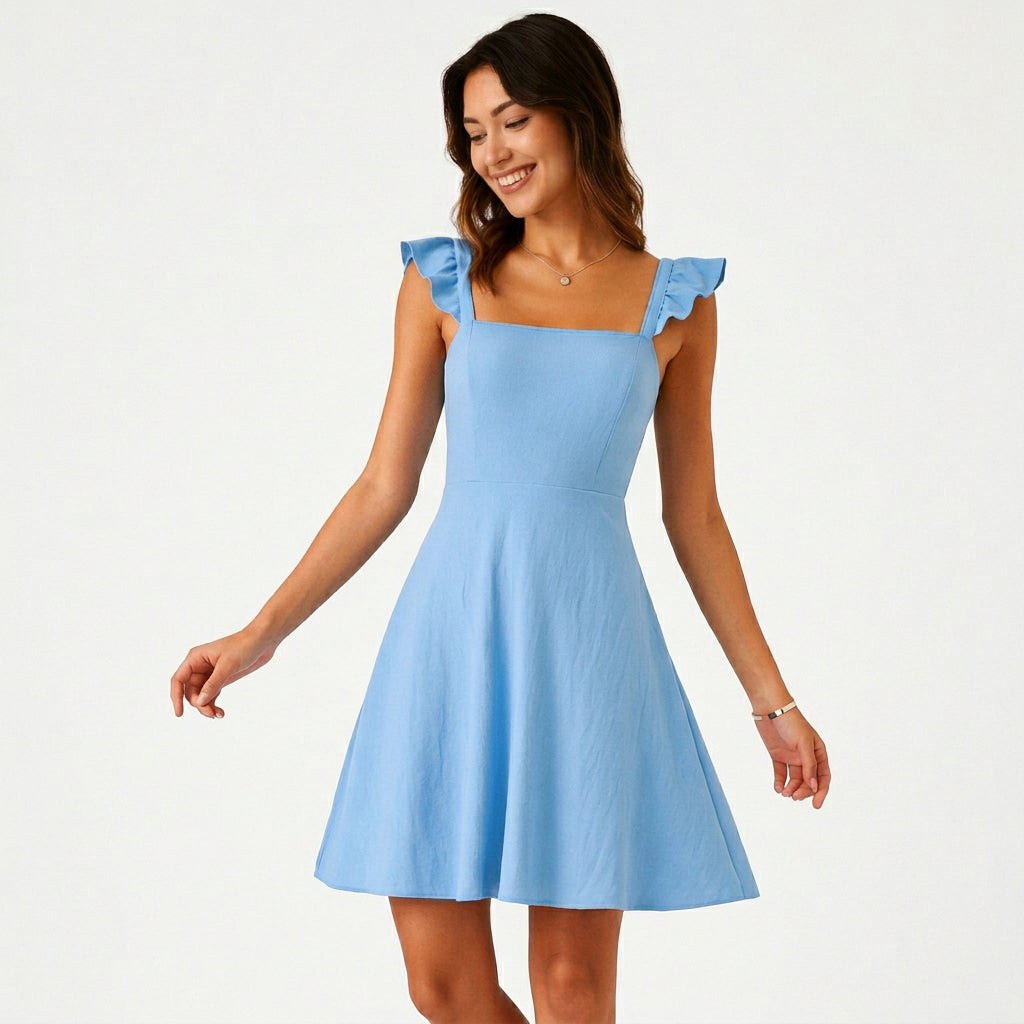 Fit and Flare Mini Dress with Ruffle Straps for Flattering Summer Style