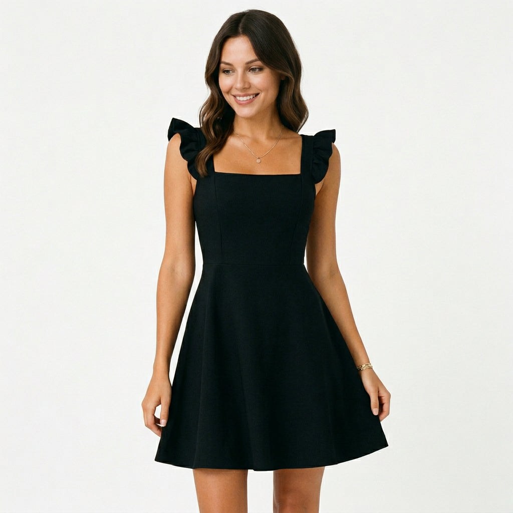 Fit and Flare Mini Dress with Ruffle Straps for Flattering Summer Style