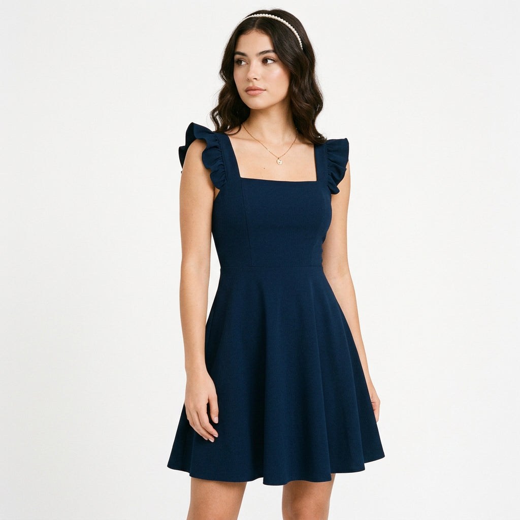 Fit and Flare Mini Dress with Ruffle Straps for Flattering Summer Style