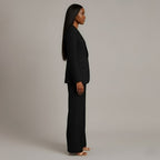 Women's Formal Tailored Suit Set with Long Blazer and Slim-Fit Wide-Leg Pants