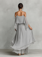 Flared bottom detail of womens grey chiffon set