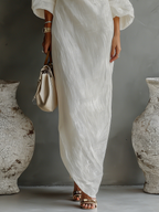 Women’s Ivory Cotton-Linen One-Shoulder Flowing Dress – Elegant Style