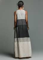 Black & White Patchwork Maxi Dress – Women's Sleeveless Colorblock Linen-Look Dress with Pockets