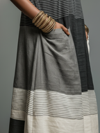 Black & White Patchwork Maxi Dress – Women's Sleeveless Colorblock Linen-Look Dress with Pockets