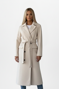 Women’s Long Double-Breasted Coat with Adjustable Waist Belt for Elegant Warmth