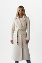 Women’s Long Double-Breasted Coat with Adjustable Waist Belt for Elegant Warmth