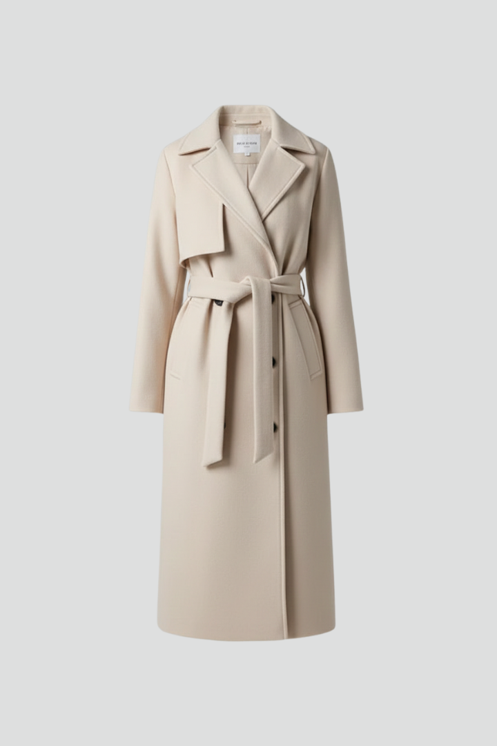 Women’s Long Double-Breasted Coat with Adjustable Waist Belt for Elegant Warmth