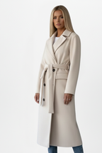 Women’s Long Double-Breasted Coat with Adjustable Waist Belt for Elegant Warmth