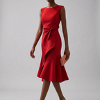 Women's Wrap Midi Dress with Flared Hem for Elegant Comfort