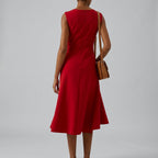 Women's Wrap Midi Dress with Flared Hem for Elegant Comfort
