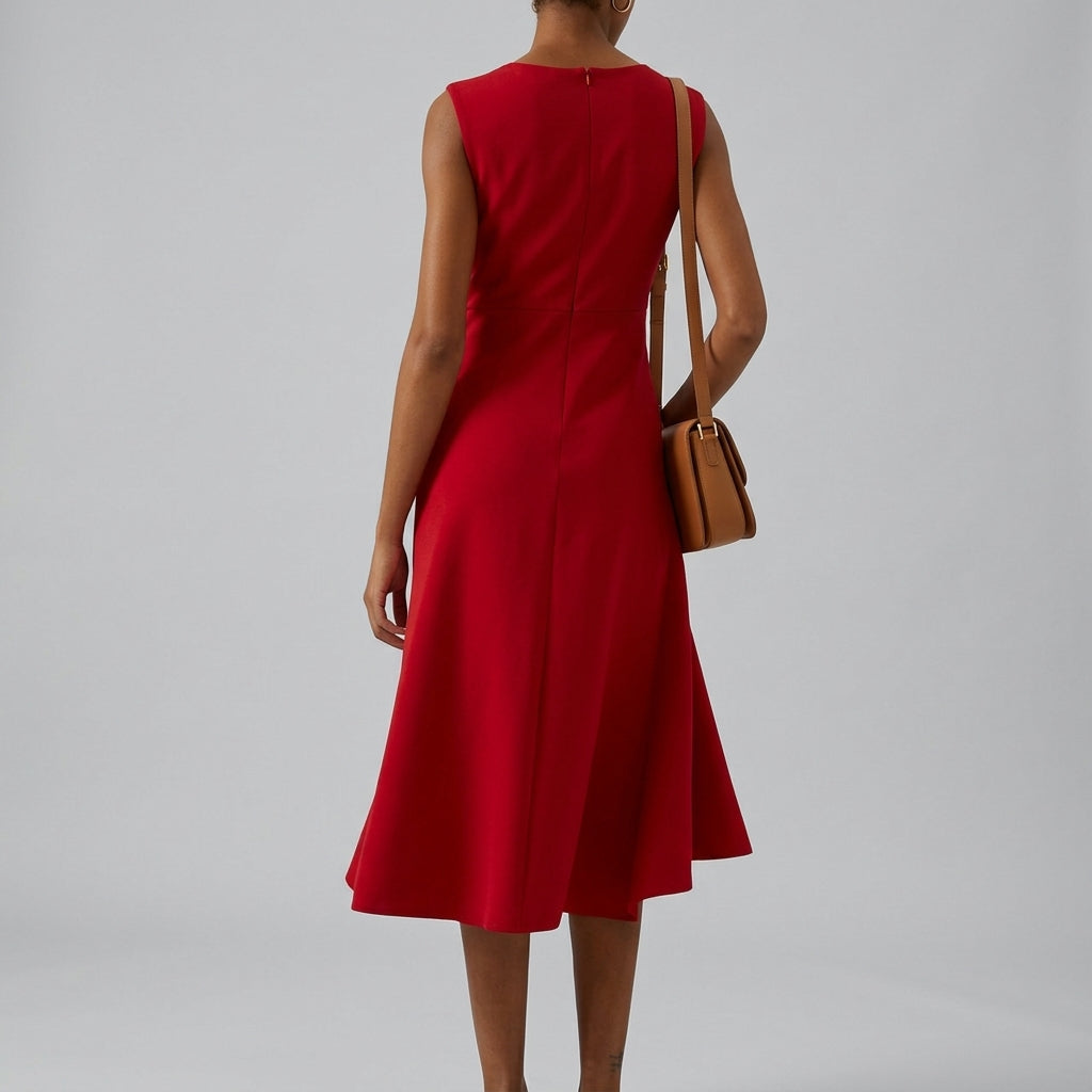 Women's Wrap Midi Dress with Flared Hem for Elegant Comfort