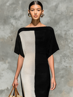 Women’s Knit Maxi Dress – Boat Neck Short Sleeve Minimalist Casual Elegant Long Dress