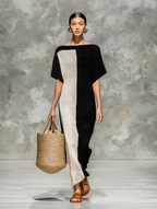 Women’s Knit Maxi Dress – Boat Neck Short Sleeve Minimalist Casual Elegant Long Dress