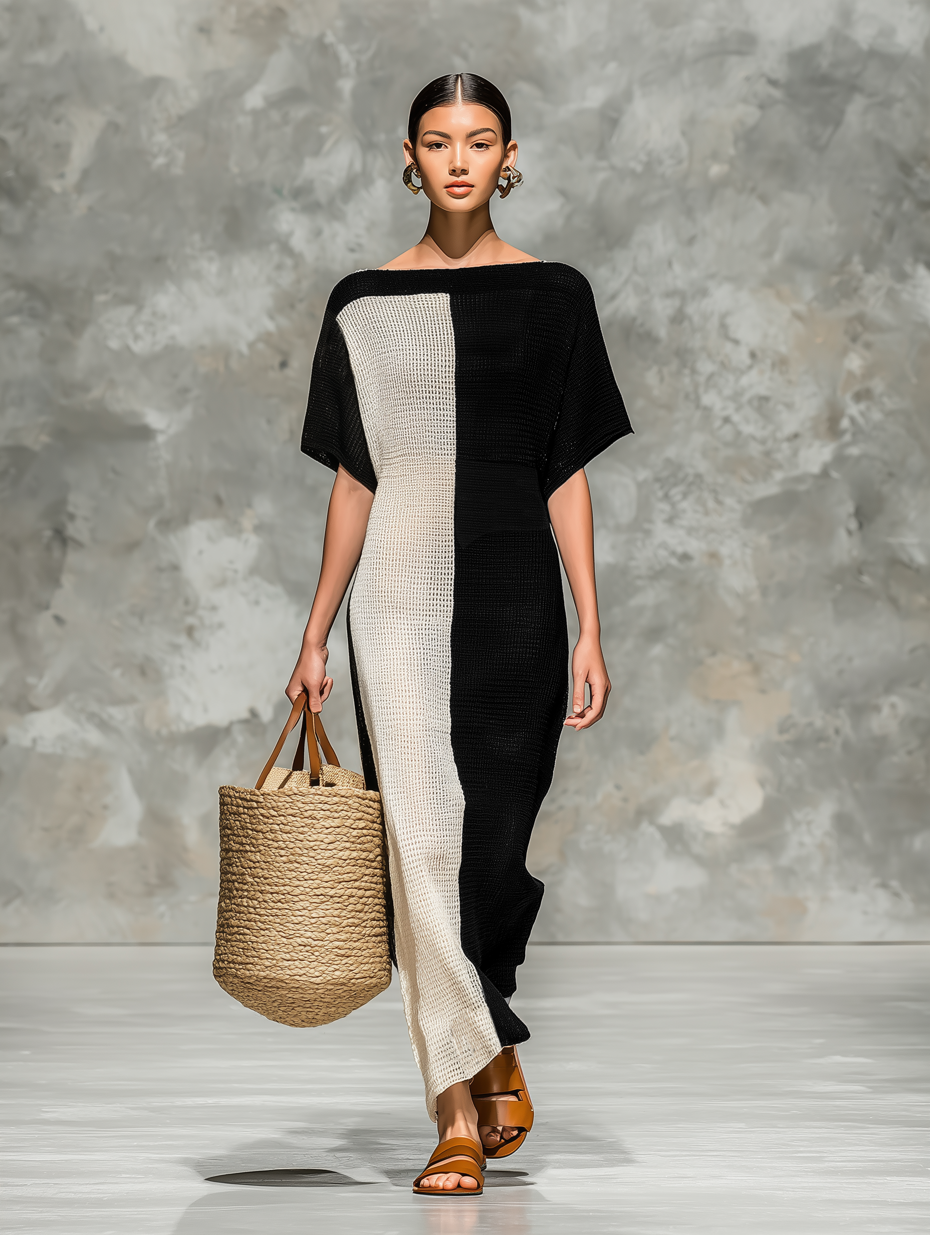 Women’s Knit Maxi Dress – Boat Neck Short Sleeve Minimalist Casual Elegant Long Dress