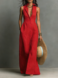Women’s Linen Blend Maxi Shirt Dress – Sleeveless Collared Button Front Summer Dress