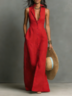 Women’s Linen Blend Maxi Shirt Dress – Sleeveless Collared Button Front Summer Dress