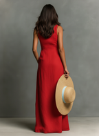 Women’s Linen Blend Maxi Shirt Dress – Sleeveless Collared Button Front Summer Dress