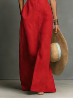 Women’s Linen Blend Maxi Shirt Dress – Sleeveless Collared Button Front Summer Dress