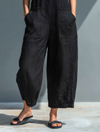 Women’s Linen Blend Stand Collar Sleeveless Jumpsuit – Button-Front Loose Fit Summer Outfit