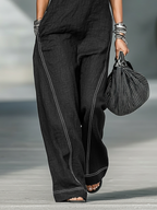 Women’s Minimalist Sleeveless Wide-Leg Jumpsuit – Contrast Trim Zipper Neck