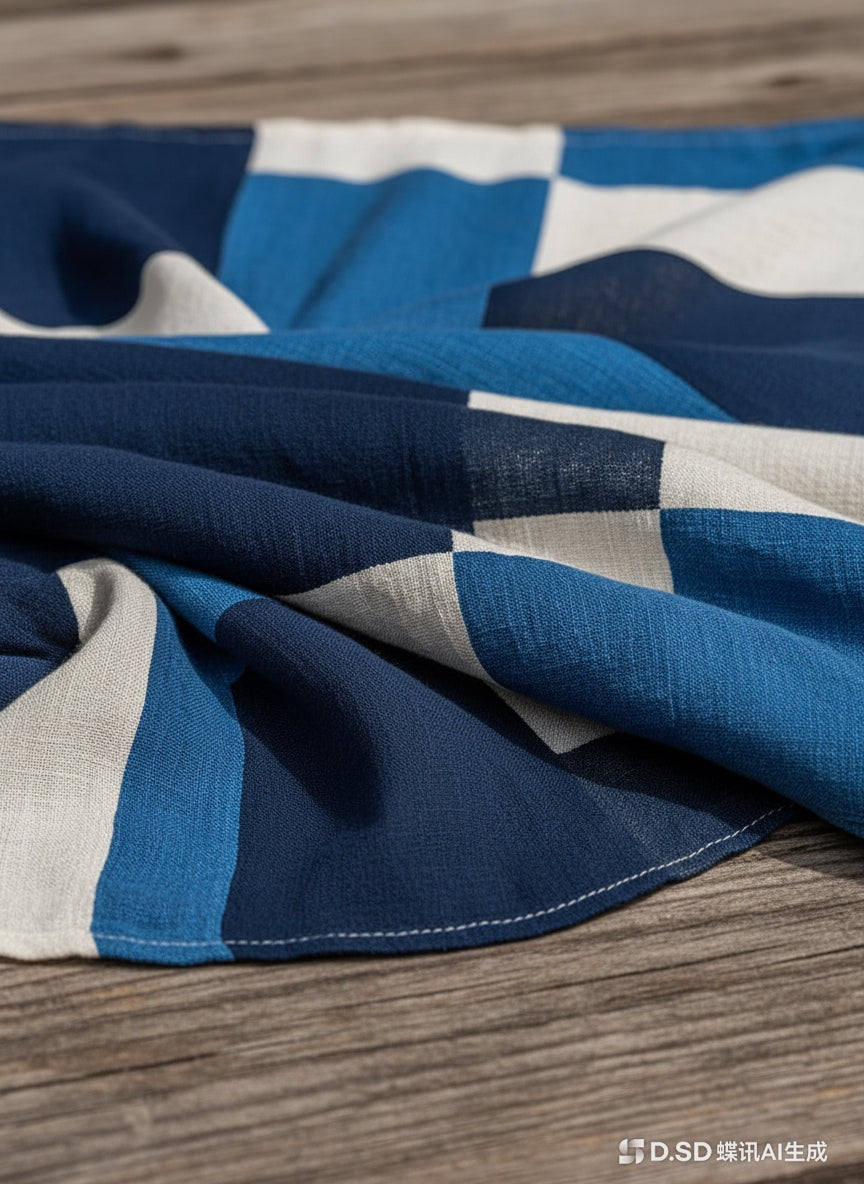 Blue Geometric Colorblock Linen Maxi Dress – Sleeveless Patchwork Summer Beach Dress