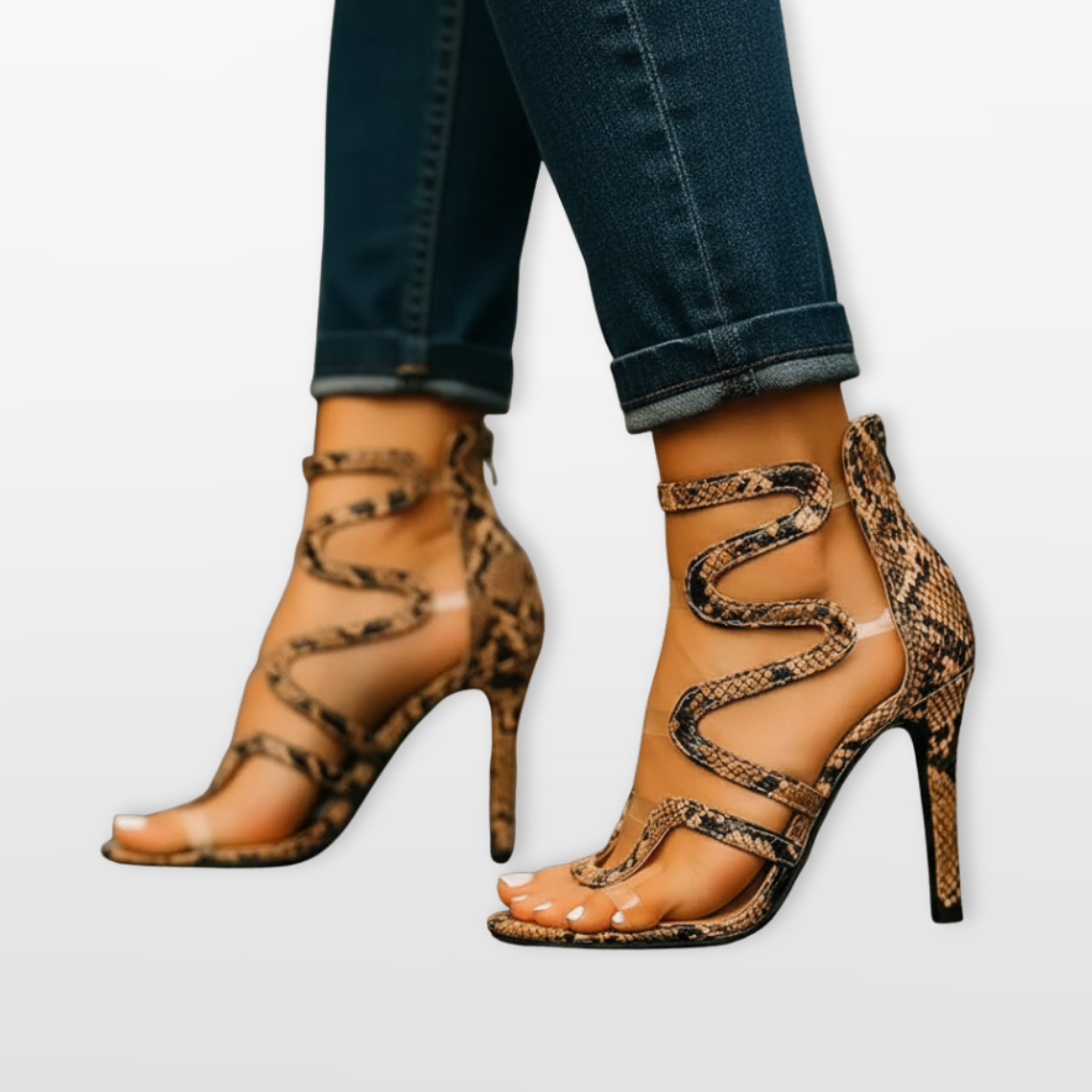Women's Snake Print Strappy High Heel Sandals for Summer Style
