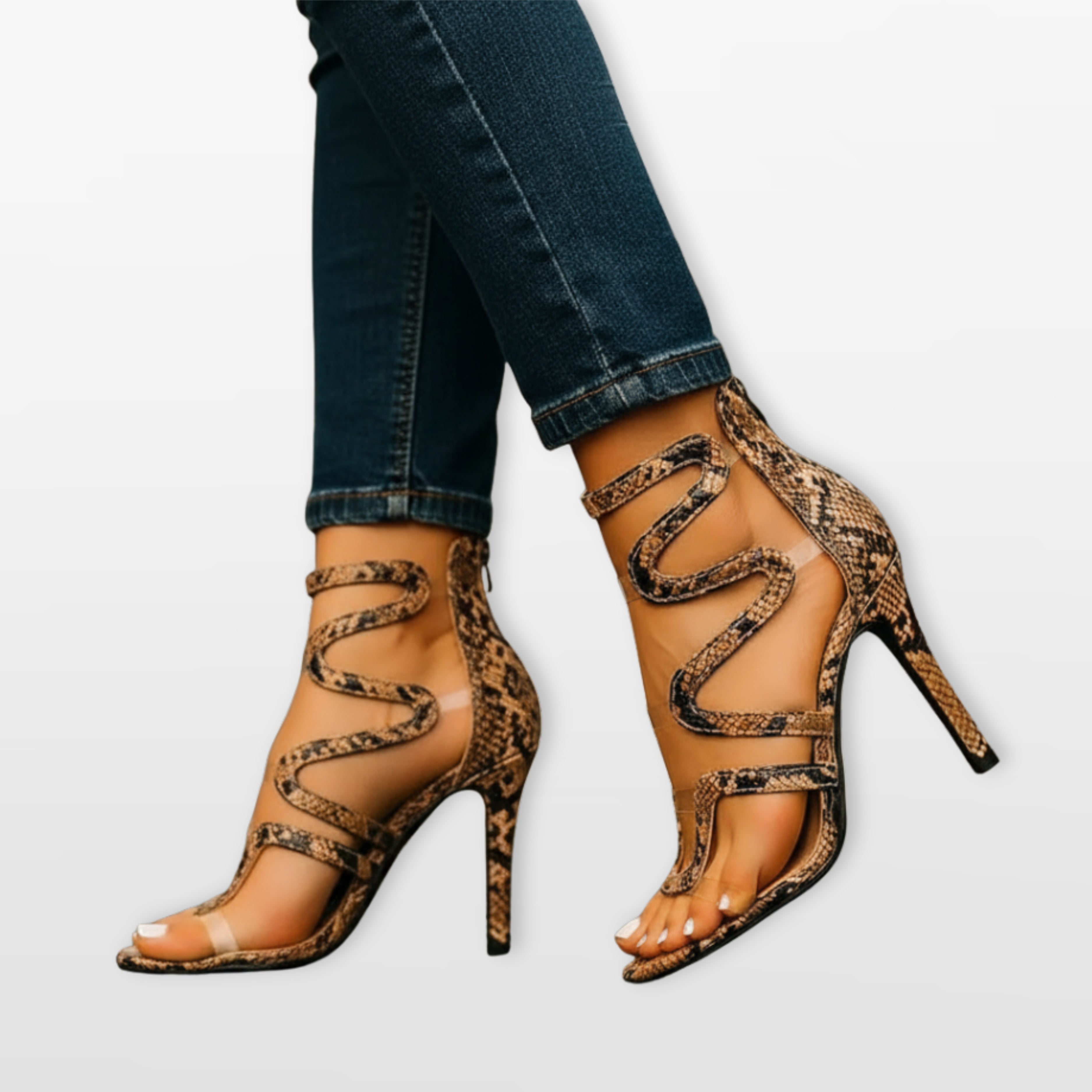 Women's Snake Print Strappy High Heel Sandals for Summer Style
