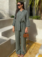 Women’s Cotton Linen Button Shirt and Pants Set