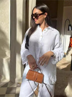 Women’s Cotton Linen Button Shirt and Pants Set