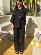 Women’s Cotton Linen Button Shirt and Pants Set