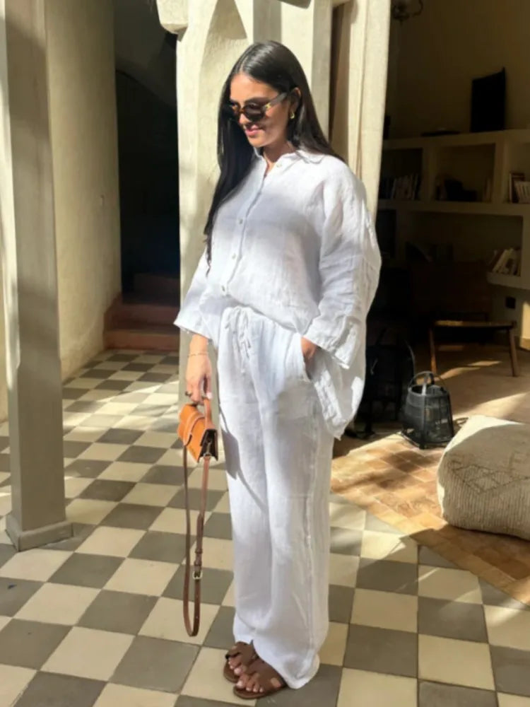 Women’s Cotton Linen Button Shirt and Pants Set
