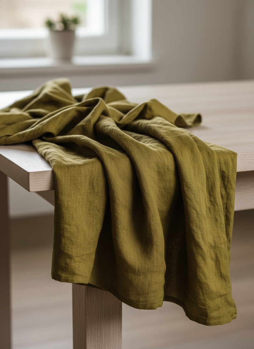 Olive Green Boho Maxi Dress – Women's Oversized Draped Linen-Look Dress with Pockets