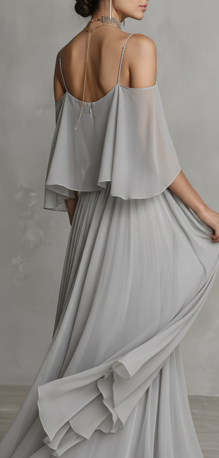Womens grey chiffon co ord outfit styled for a party