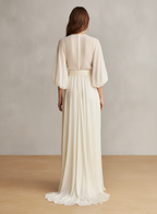 Women’s Ivory Sheer Chiffon Puff Sleeve Wrap Maxi Dress – Romantic Luxe Elegance
