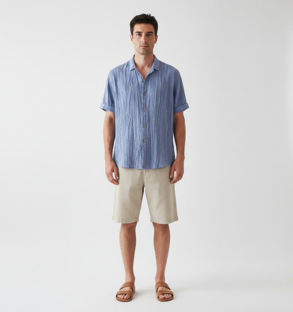 Men’s Theodore Willow Bologna Linen Shirt – Lightweight Short Sleeve Button-Down