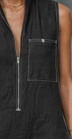 Women’s Minimalist Sleeveless Wide-Leg Jumpsuit – Contrast Trim Zipper Neck