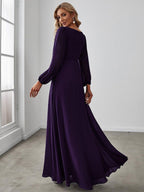 Elegant Chiffon V-Neck Long Sleeve Formal Evening Dress for Women