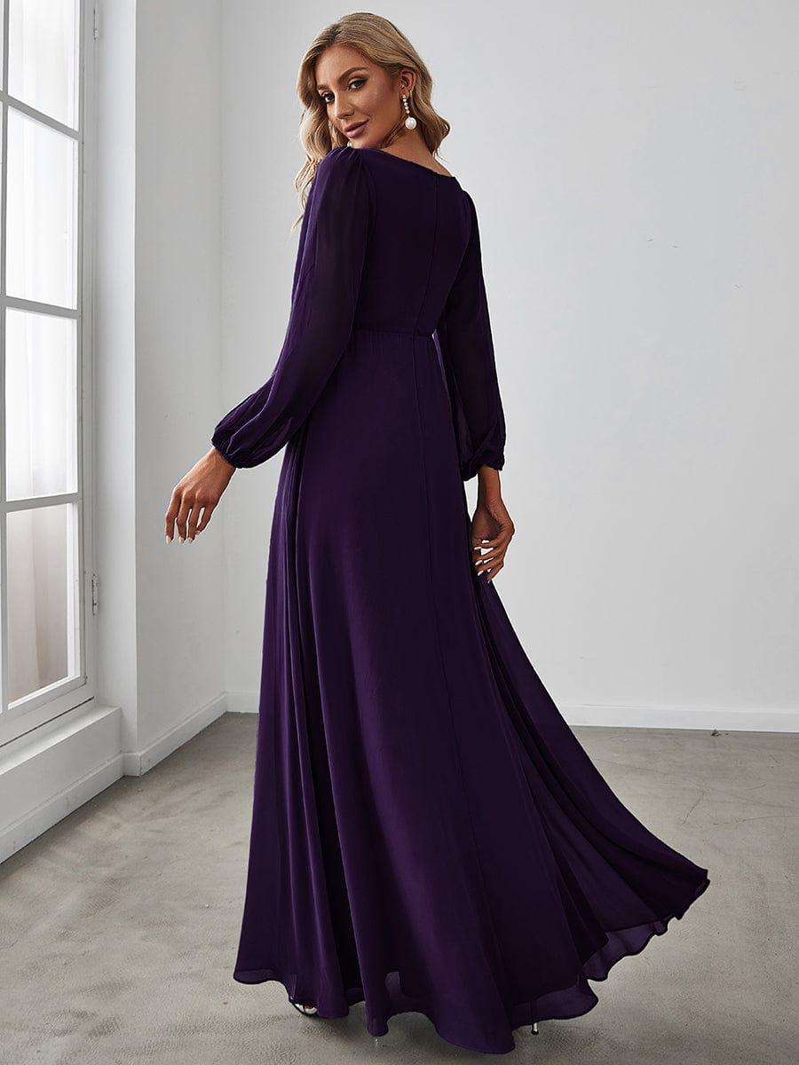 Elegant Chiffon V-Neck Long Sleeve Formal Evening Dress for Women