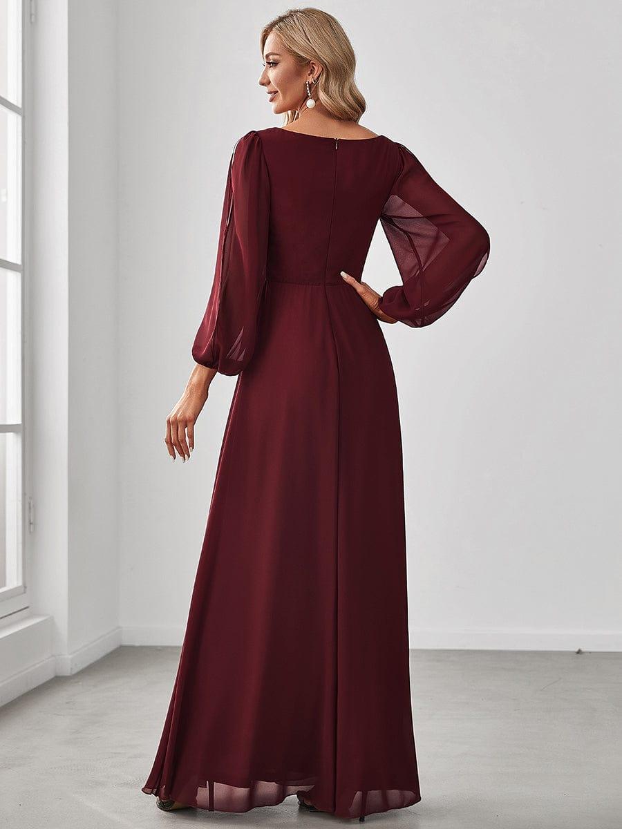 Elegant Chiffon V-Neck Long Sleeve Formal Evening Dress for Women
