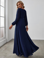 Elegant Chiffon V-Neck Long Sleeve Formal Evening Dress for Women