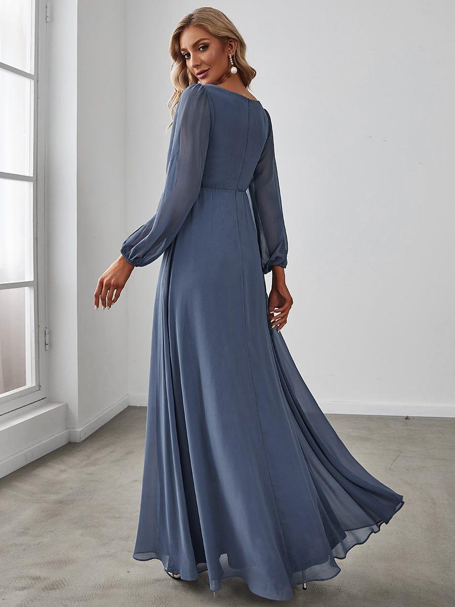 Elegant Chiffon V-Neck Long Sleeve Formal Evening Dress for Women