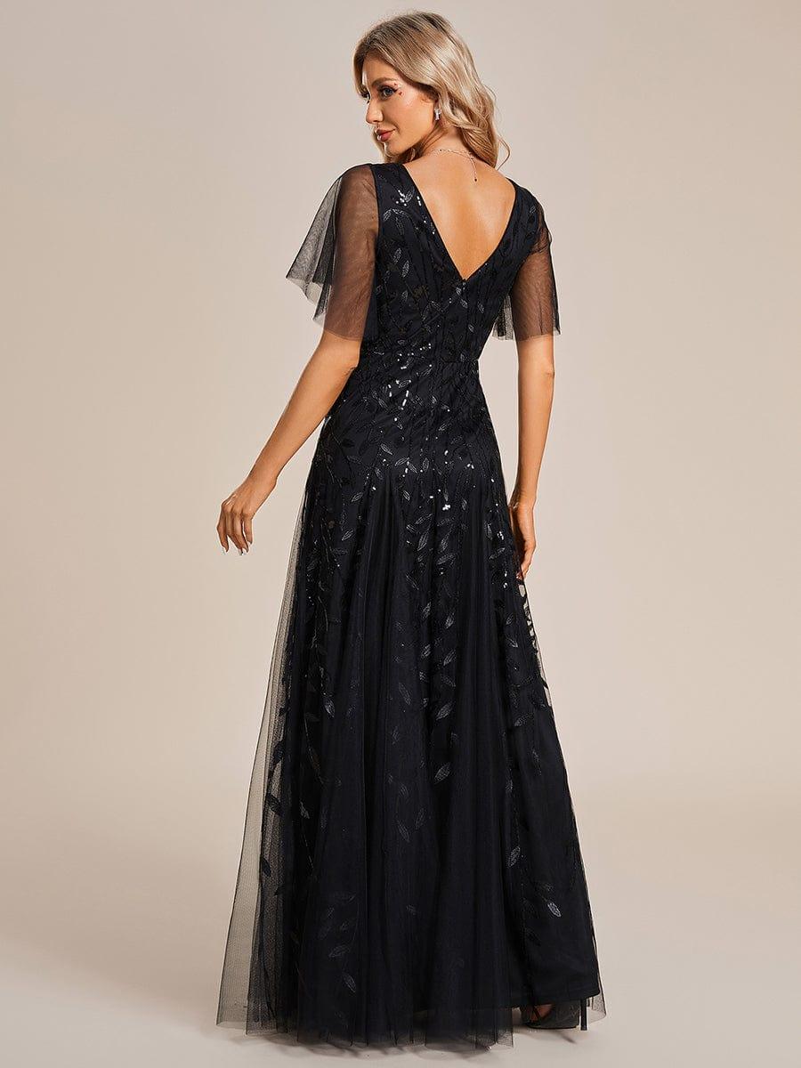 Shimmery Ruffle Sleeves Maxi Sequin Evening Dress for Women