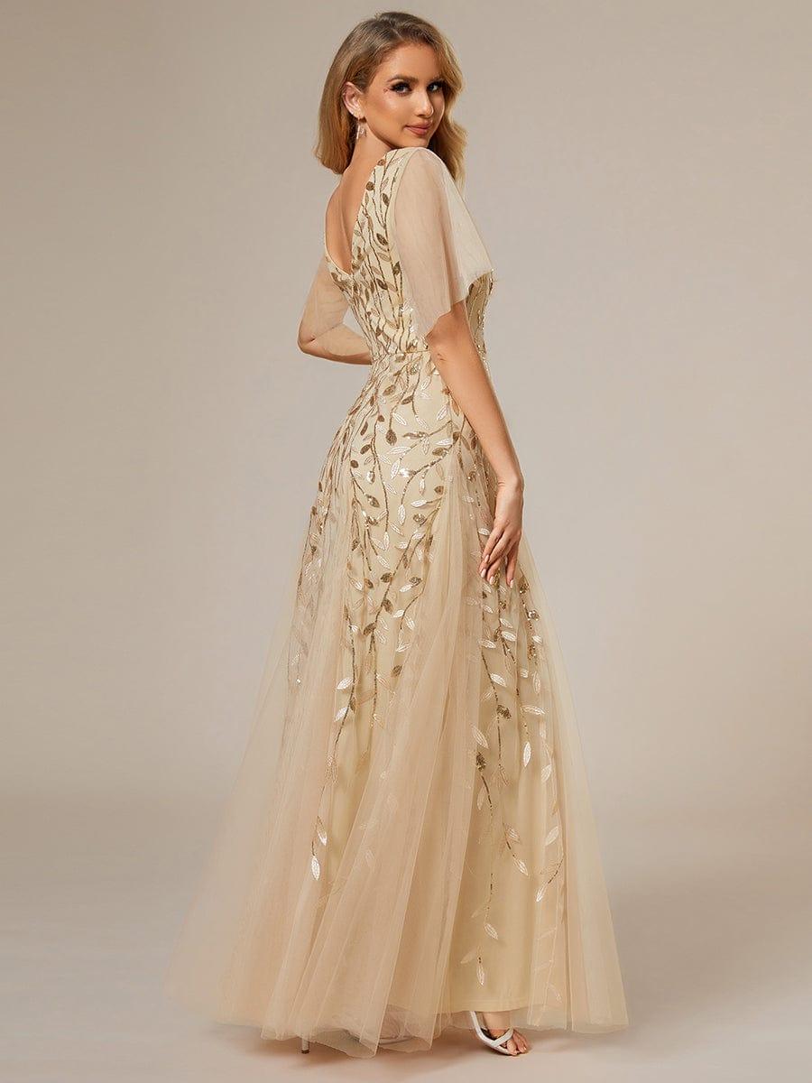 Shimmery Ruffle Sleeves Maxi Sequin Evening Dress for Women