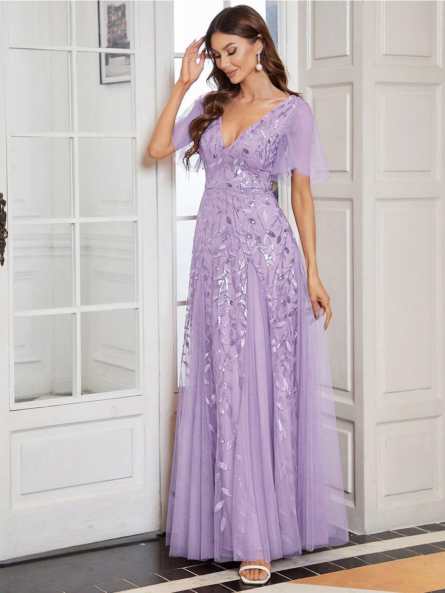 Shimmery Ruffle Sleeves Maxi Sequin Evening Dress for Women