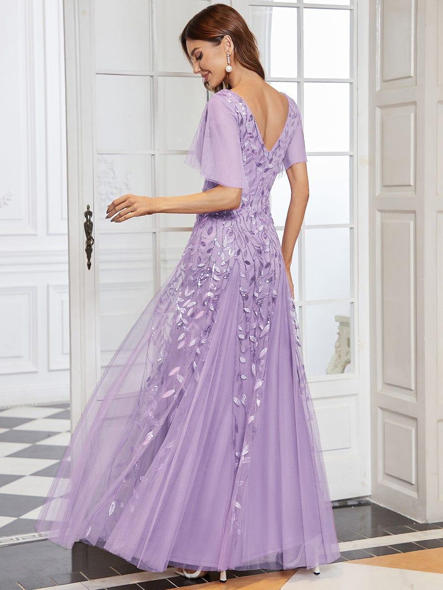 Shimmery Ruffle Sleeves Maxi Sequin Evening Dress for Women