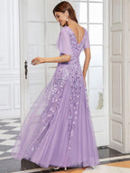 Shimmery Ruffle Sleeves Maxi Sequin Evening Dress for Women