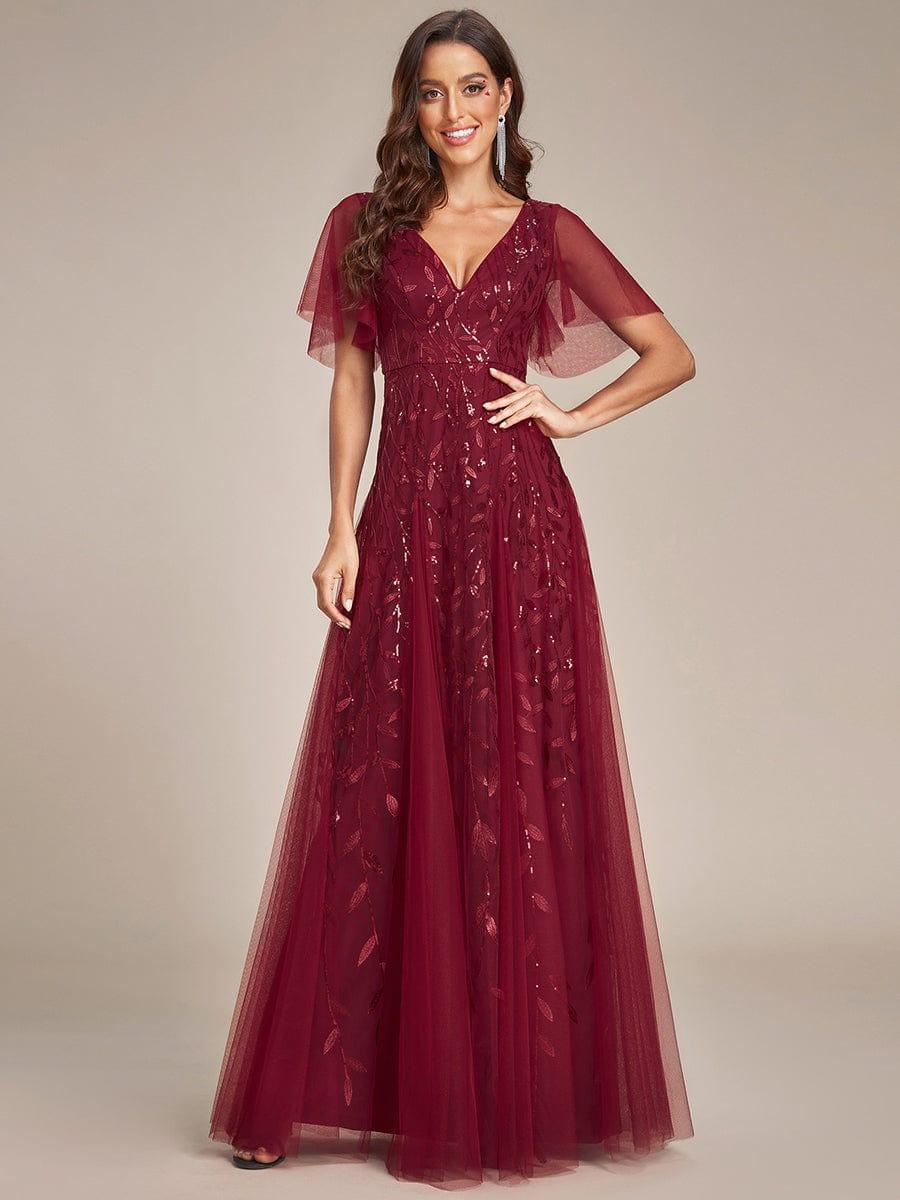 Sequin ruffle sleeve evening dress alternate angle view
