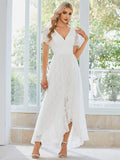 Elegant Pleated V-Neck Lace Evening Dress for Formal Occasions